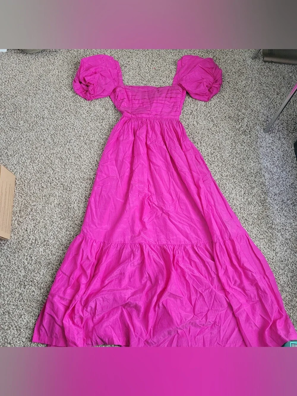 Abercrombie & Fitch Dress Pink Midi Maxi Tie Back Puff Sleeve Square Neck XS